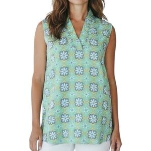 NWT DRAPER JAMES Green Floral Sleeveless Ruffle V-Neck Eugenia Top Size Large